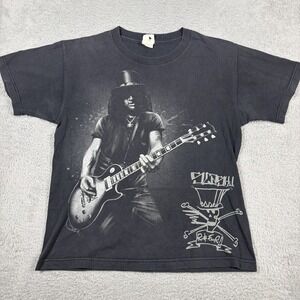 VINTAGE Slash Band Shirt Mens S Black Faded Guitar Graphic Guns n Roses Rock Y2K